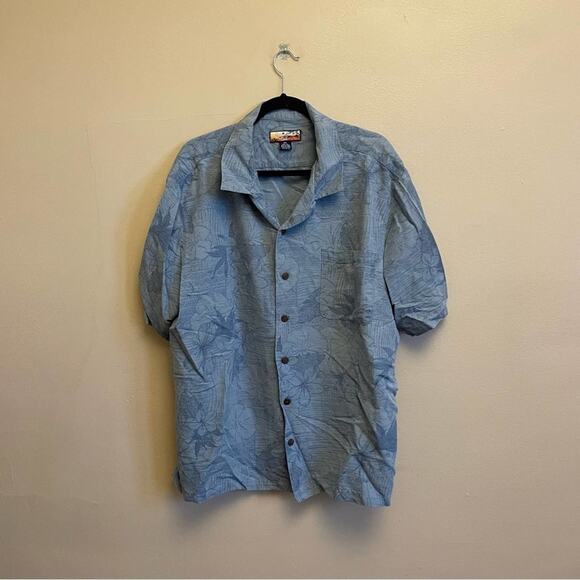 Vintage XXL 100% silk Hawaiian t-shirt gray hibiscus - Picture 1 of 7